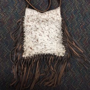 Hair on hide fringe crossbody purse